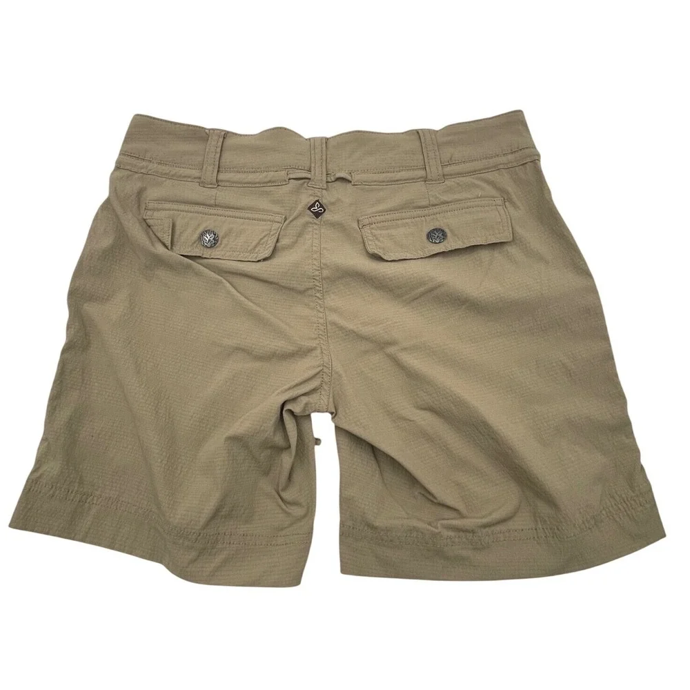 Prana Halle Shorts Womens 8 Khaki Tan Hiking Outdoor Ripstop Stretch Nylon
